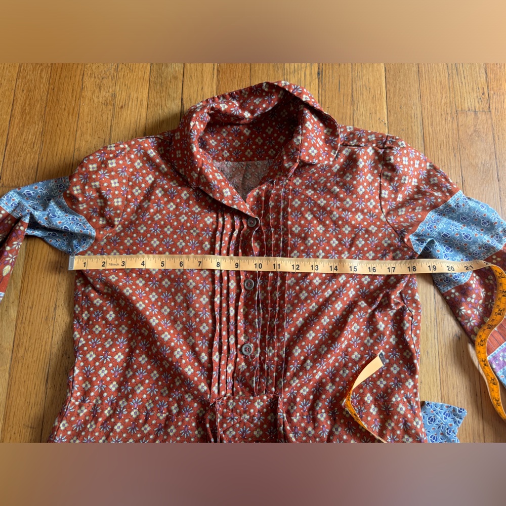 70s Vintage Long Sleeve Printed Cotton Prairie Style Dress - Picture 4 of 5